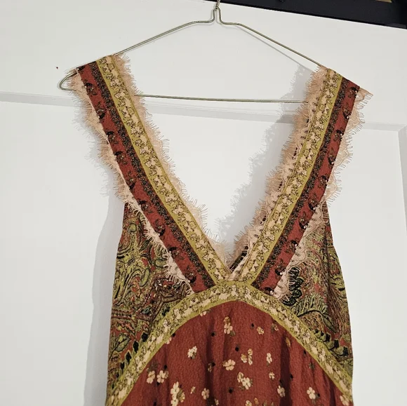 Free People East Willow Trapeze Slip Boho Mini Dress Bohemian Paisley Womens M - Picture 6 of 13